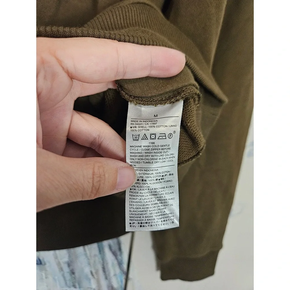 Banana Republic Full Zip Jacket M Olive Green Washed Mock Neck Cotton Heritage
